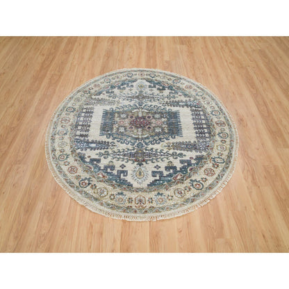 Tribal & Geometric Wool Hand Knotted Rug Ivory Eggshell Ivory 5.10X5.10 -O065837
