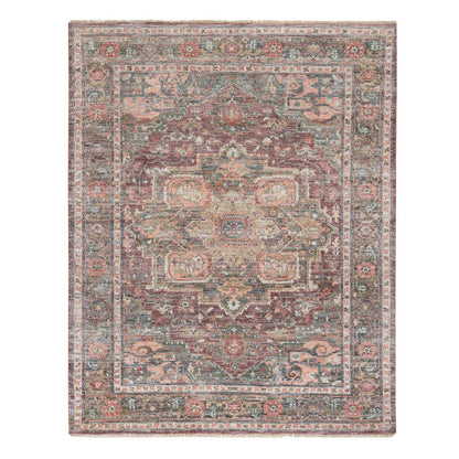 Tribal & Geometric Wool Hand Knotted Rug Red Gray 7.10X10.0 -O065842