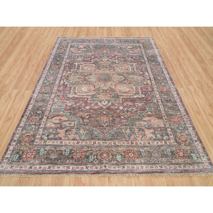 Tribal & Geometric Wool Hand Knotted Rug Red Gray 7.10X10.0 -O065842