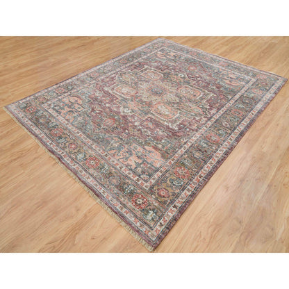 Tribal & Geometric Wool Hand Knotted Rug Red Gray 7.10X10.0 -O065842