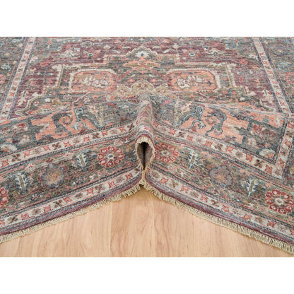 Tribal & Geometric Wool Hand Knotted Rug Red Gray 7.10X10.0 -O065842