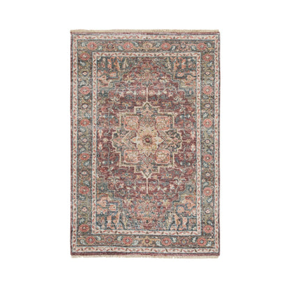 Tribal & Geometric Wool Hand Knotted Rug Red Gray 3.10X5.11 -O065846