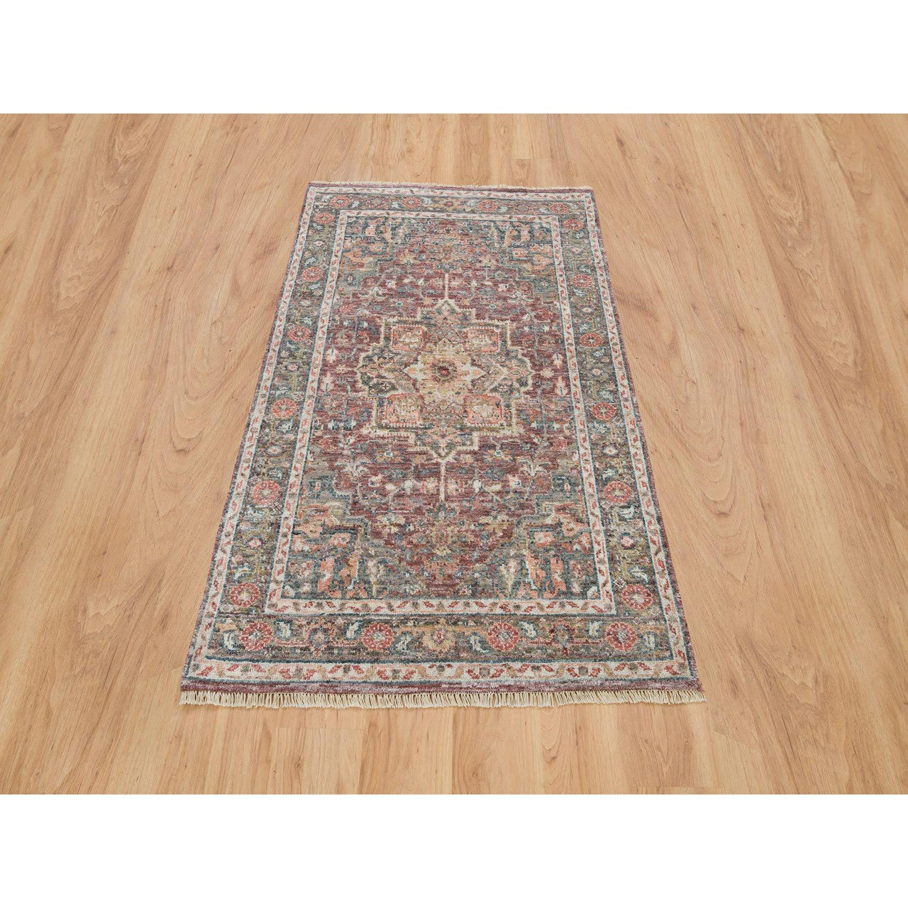 Tribal & Geometric Wool Hand Knotted Rug Red Gray 3.10X5.11 -O065846