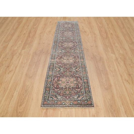 Tribal & Geometric Wool Hand Knotted Rug Red Gainsboro 2.6X11.9 -O065849
