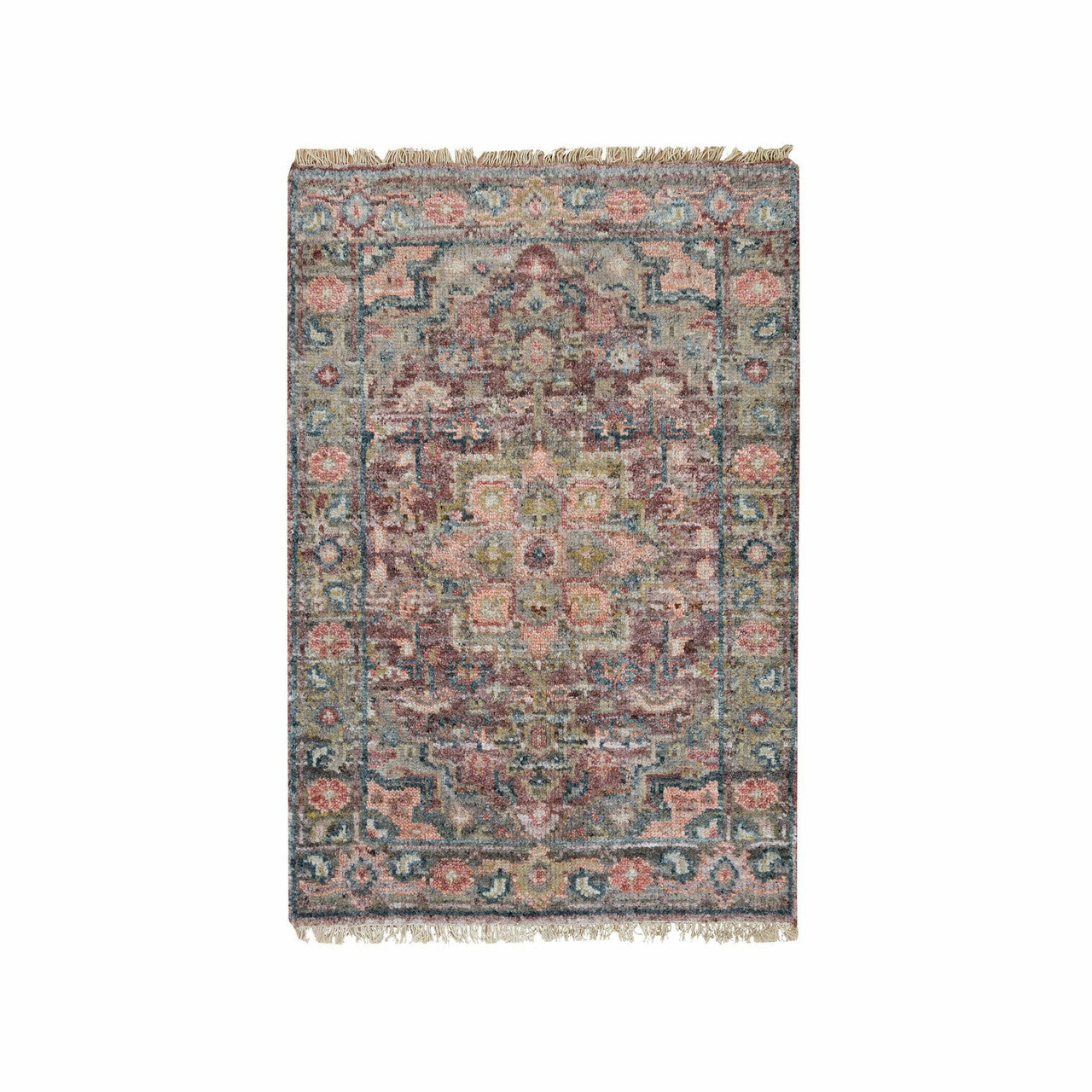 Red 2'0" x 3'0" Tribal & Geometric Hand knotted Wool Rug - Sku: O065851