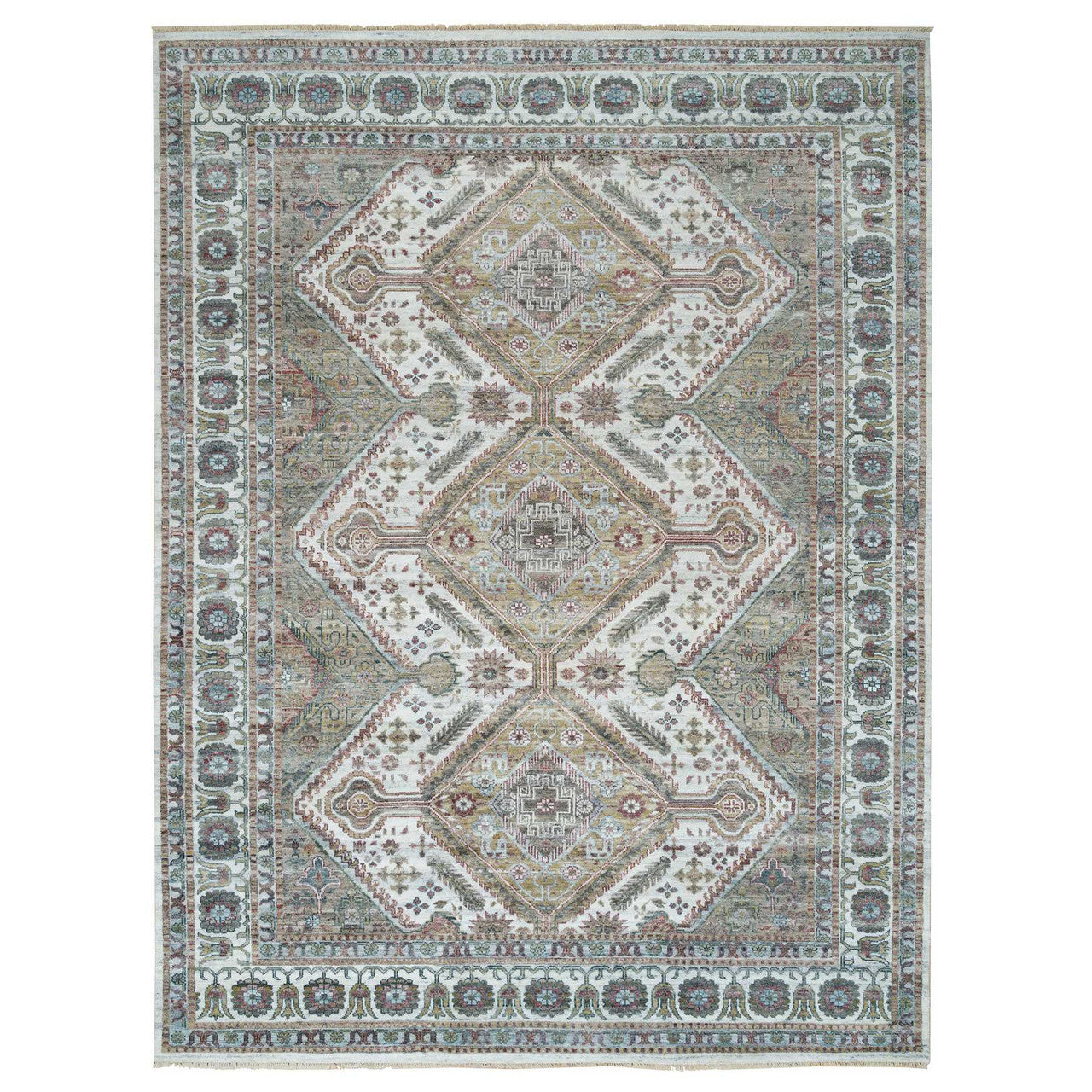 Ivory 8'10" x 11'10" Tribal & Geometric Vista Hand knotted Wool Rug - Sku: O065856