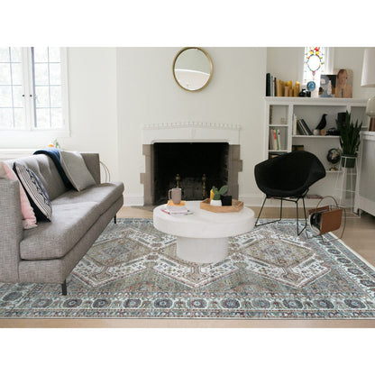Tribal & Geometric Wool Hand Knotted Rug Ivory Vista White 8.10X11.10 -O065856