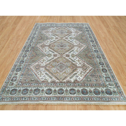 Tribal & Geometric Wool Hand Knotted Rug Ivory Vista White 8.10X11.10 -O065856