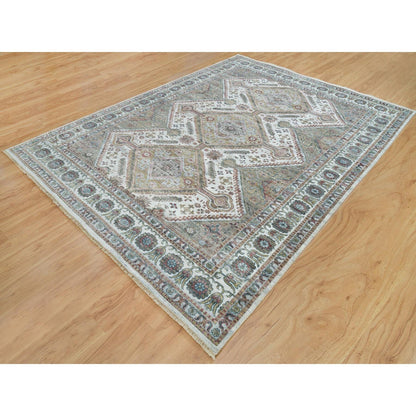 Tribal & Geometric Wool Hand Knotted Rug Ivory Vista White 8.10X11.10 -O065856