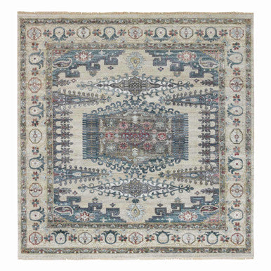 Tribal & Geometric Wool Hand Knotted Rug Ivory Winter White 9.8X9.11 -O065857