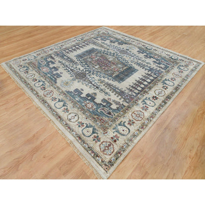 Tribal & Geometric Wool Hand Knotted Rug Ivory Winter White 9.8X9.11 -O065857