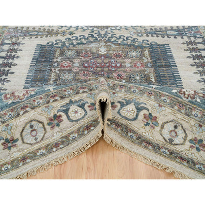 Tribal & Geometric Wool Hand Knotted Rug Ivory Winter White 9.8X9.11 -O065857