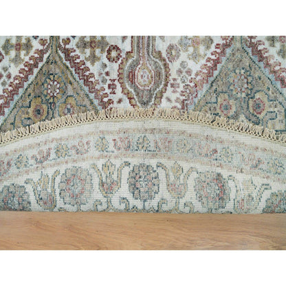 Tribal & Geometric Wool Hand Knotted Rug Ivory Pearl White  7.11X7.11 -O065859