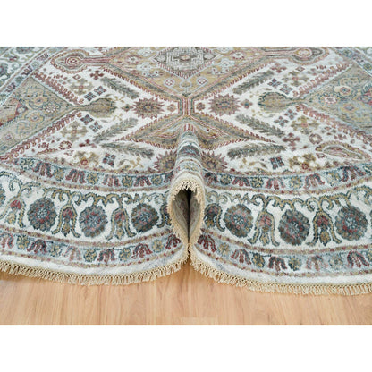 Tribal & Geometric Wool Hand Knotted Rug Ivory Pearl White  7.11X7.11 -O065859