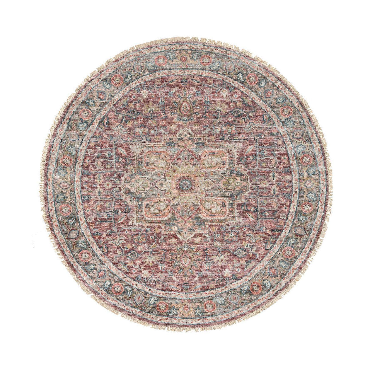 Red 5'11" x 5'11" Tribal & Geometric Hand knotted Wool Rug - Sku: O065860