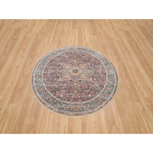 Tribal & Geometric Wool Hand Knotted Rug Red Gray 5.11X5.11 -O065860