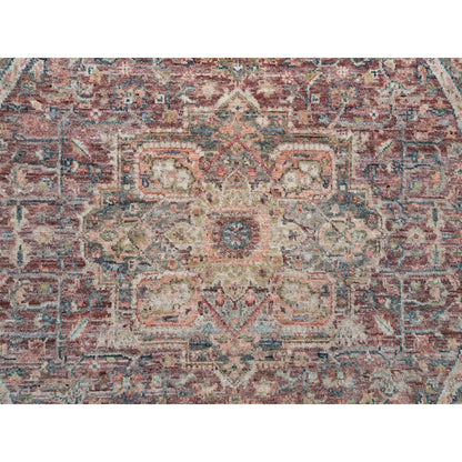 Tribal & Geometric Wool Hand Knotted Rug Red Gray 5.11X5.11 -O065860