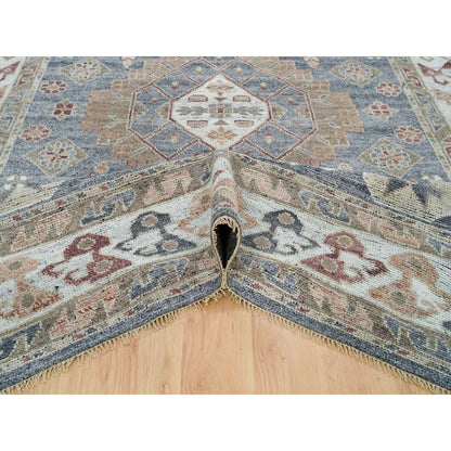 Tribal & Geometric Wool Hand Knotted Rug Grey Ivory 9.1X12.2 -O065863