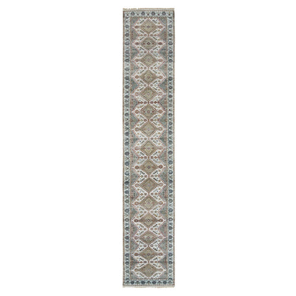 Tribal & Geometric Wool Hand Knotted Rug Ivory Swan White 2.6X14.1 -O065865