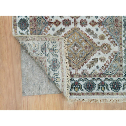 Tribal & Geometric Wool Hand Knotted Rug Ivory Swan White 2.6X14.1 -O065865