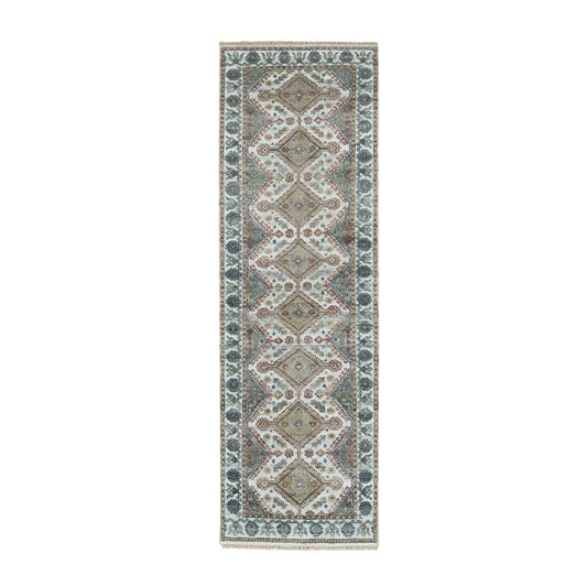 Tribal & Geometric Wool Hand Knotted Rug Ivory Lexicon White 2.7X8.0 -O065866