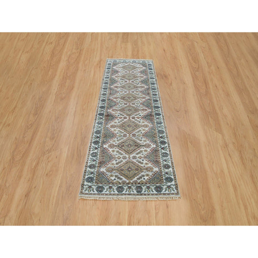 Tribal & Geometric Wool Hand Knotted Rug Ivory Lexicon White 2.7X8.0 -O065866