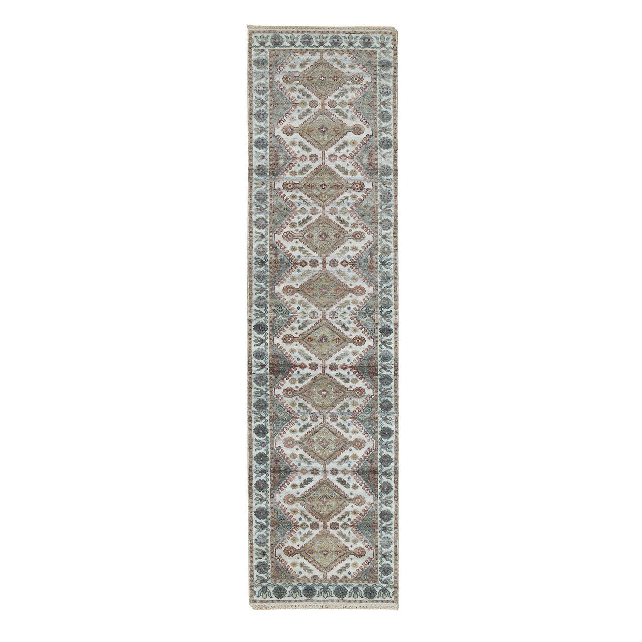 Ivory 2'6" x 9'9" Tribal & Geometric Anti Flash Hand knotted Wool Rug - Sku: O065867