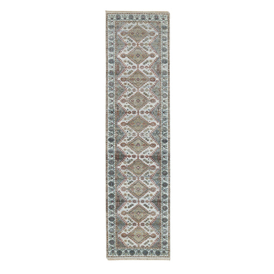 Tribal & Geometric Wool Hand Knotted Rug Ivory Anti-Flash White 2.6X9.9 -O065867