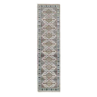 Tribal & Geometric Wool Hand Knotted Rug Ivory Anti-Flash White 2.6X9.9 -O065867