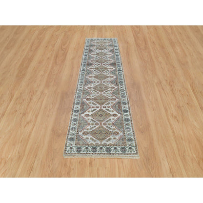 Tribal & Geometric Wool Hand Knotted Rug Ivory Anti-Flash White 2.6X9.9 -O065867