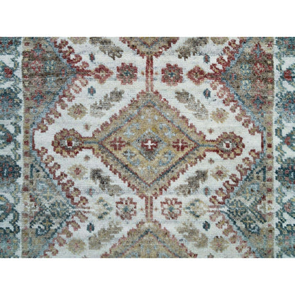 Tribal & Geometric Wool Hand Knotted Rug Ivory Anti-Flash White 2.6X9.9 -O065867