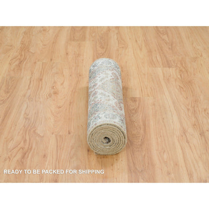 Tribal & Geometric Wool Hand Knotted Rug Ivory Anti-Flash White 2.6X9.9 -O065867