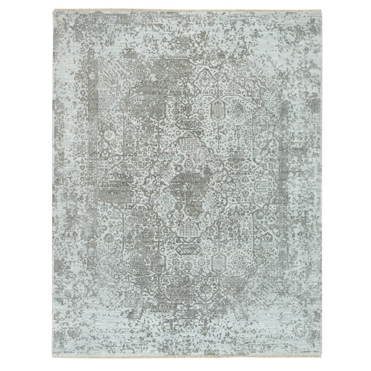Gray 8'0" x 10'2" Transitional Hand knotted Wool/Silk Rug - Sku: O065872