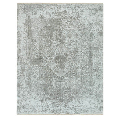 Transitional Wool & Silk Hand Knotted Rug Grey No Border 8.0X10.2 -O065872