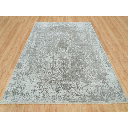 Transitional Wool & Silk Hand Knotted Rug Grey No Border 8.0X10.2 -O065872
