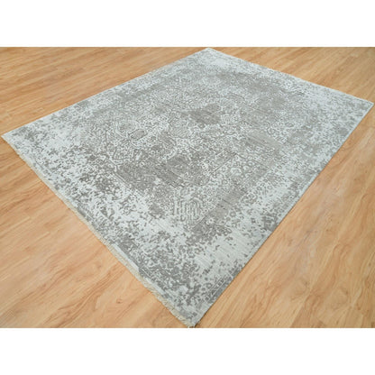 Transitional Wool & Silk Hand Knotted Rug Grey No Border 8.0X10.2 -O065872
