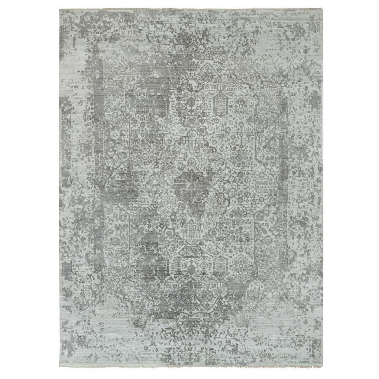 Gray 8'11" x 11'11" Transitional Hand knotted Wool/Silk Rug - Sku: O065873