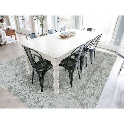 Transitional Wool & Silk Hand Knotted Rug Grey No Border 8.11X11.11 -O065873