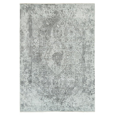 Transitional Wool & Silk Hand Knotted Rug Grey No Border 9.11X14.0 -O065874