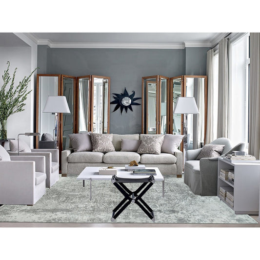 Transitional Wool & Silk Hand Knotted Rug Grey No Border 9.11X14.0 -O065874