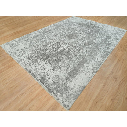Transitional Wool & Silk Hand Knotted Rug Grey No Border 9.11X14.0 -O065874