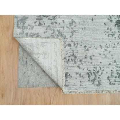 Transitional Wool & Silk Hand Knotted Rug Grey No Border 9.11X14.0 -O065874