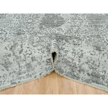 Transitional Wool & Silk Hand Knotted Rug Grey No Border 9.11X14.0 -O065874