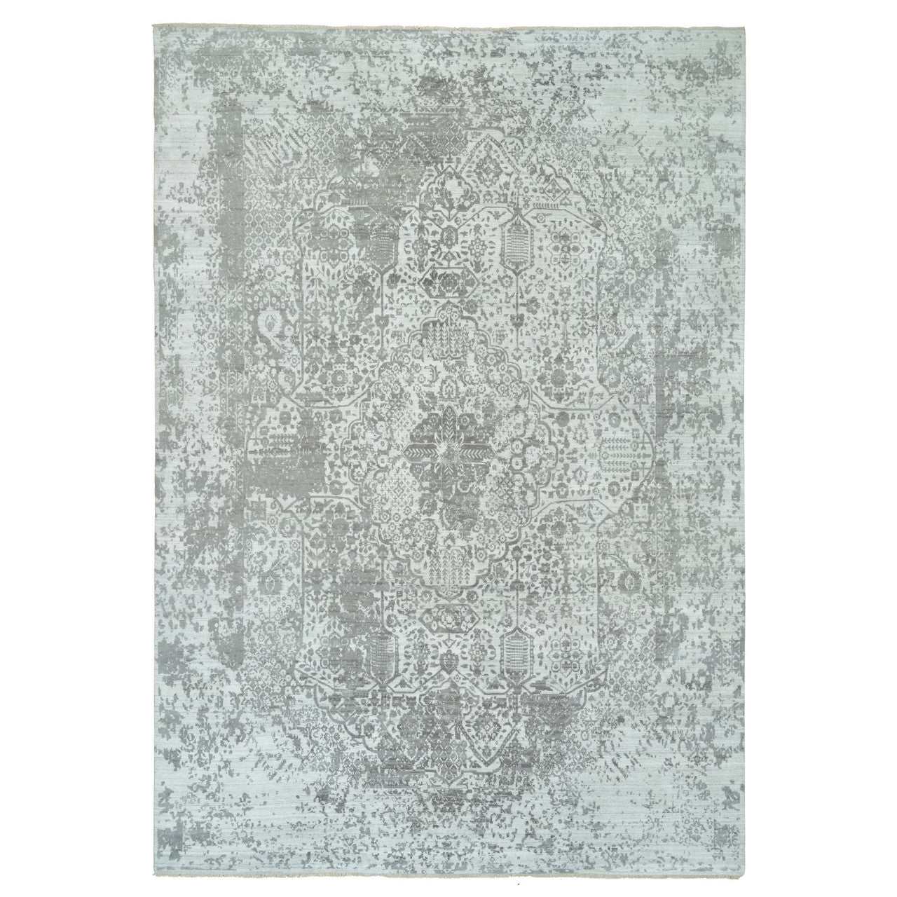 Gray 12'1" x 17'10" Transitional Hand knotted Wool/Silk Rug - Sku: O065875