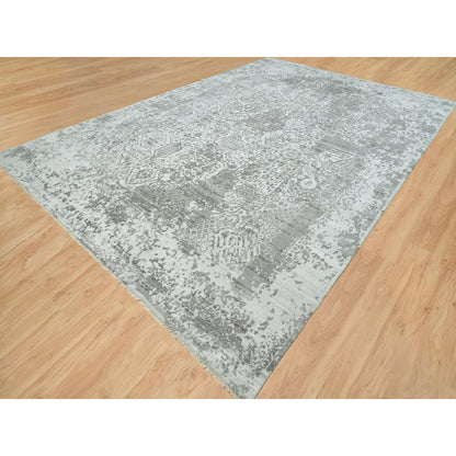 Transitional Wool & Silk Hand Knotted Rug Grey No Border 12.1X17.10 -O065875