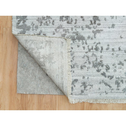 Transitional Wool & Silk Hand Knotted Rug Grey No Border 12.1X17.10 -O065875
