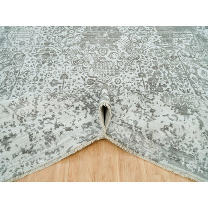 Transitional Wool & Silk Hand Knotted Rug Grey No Border 12.1X17.10 -O065875