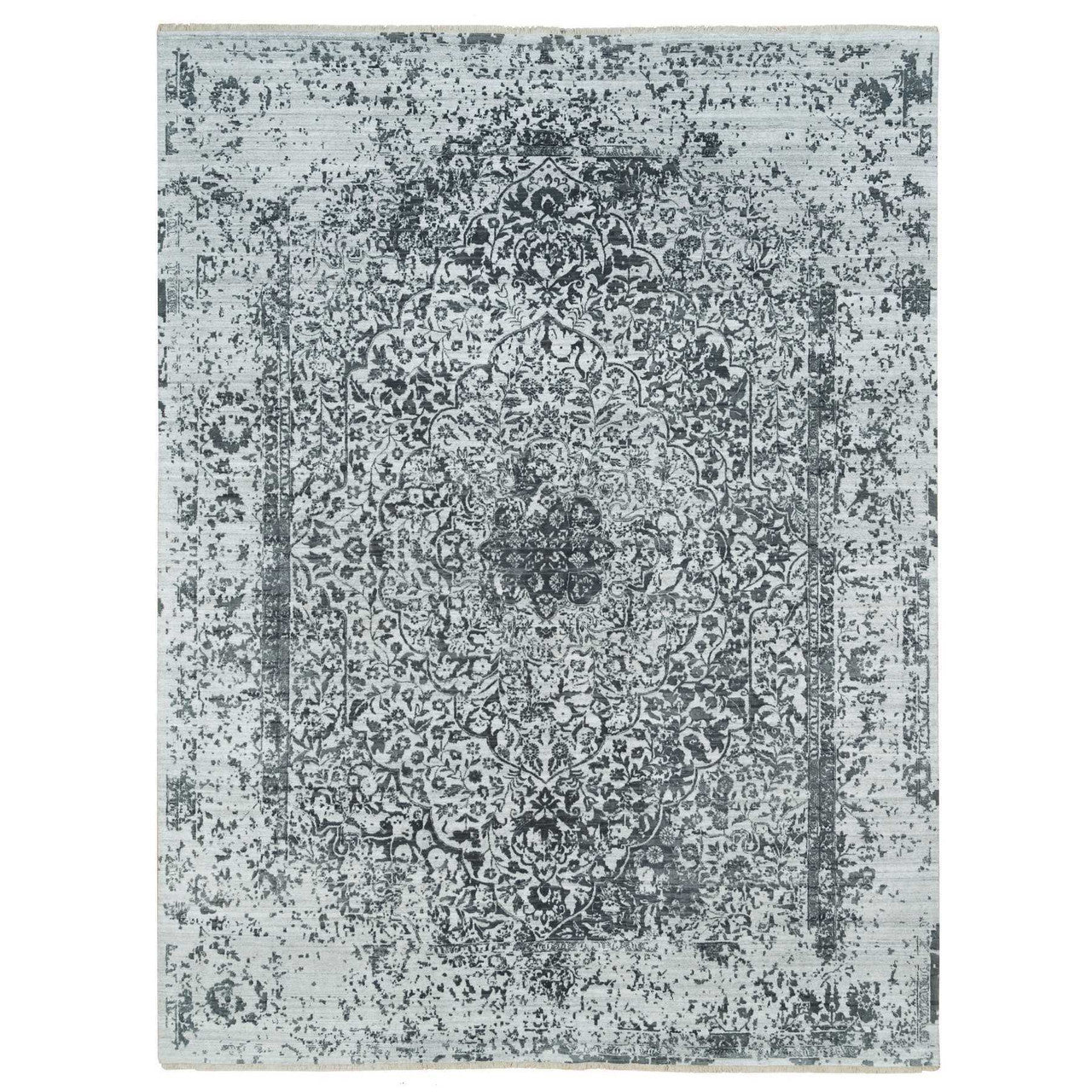 Gray 9'0" x 12'2" Transitional Hand knotted Wool/Silk Rug - Sku: O065876