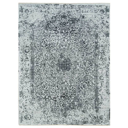 Transitional Wool & Silk Hand Knotted Rug Grey No Border 9.0X12.2 -O065876
