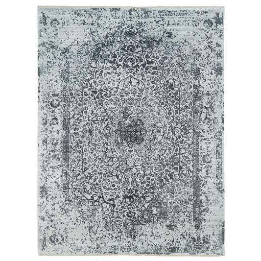 Transitional Wool & Silk Hand Knotted Rug Grey No Border 9.0X12.2 -O065876